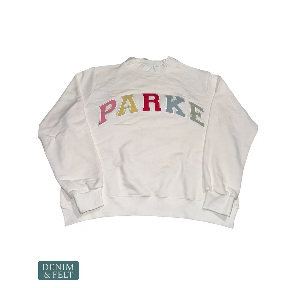 NEW Parke Heritage Varsity Mockneck Sweatshirt Paradise White Cotton Terry L/XL